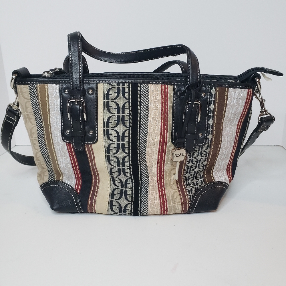 Fossil Elegant Striped Patchwork Crossbody Should… - image 1